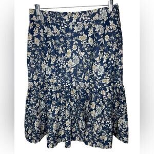Antonio Melani Floral Cottage Core Midi Ruffle Tier Skirt Blue White size 12